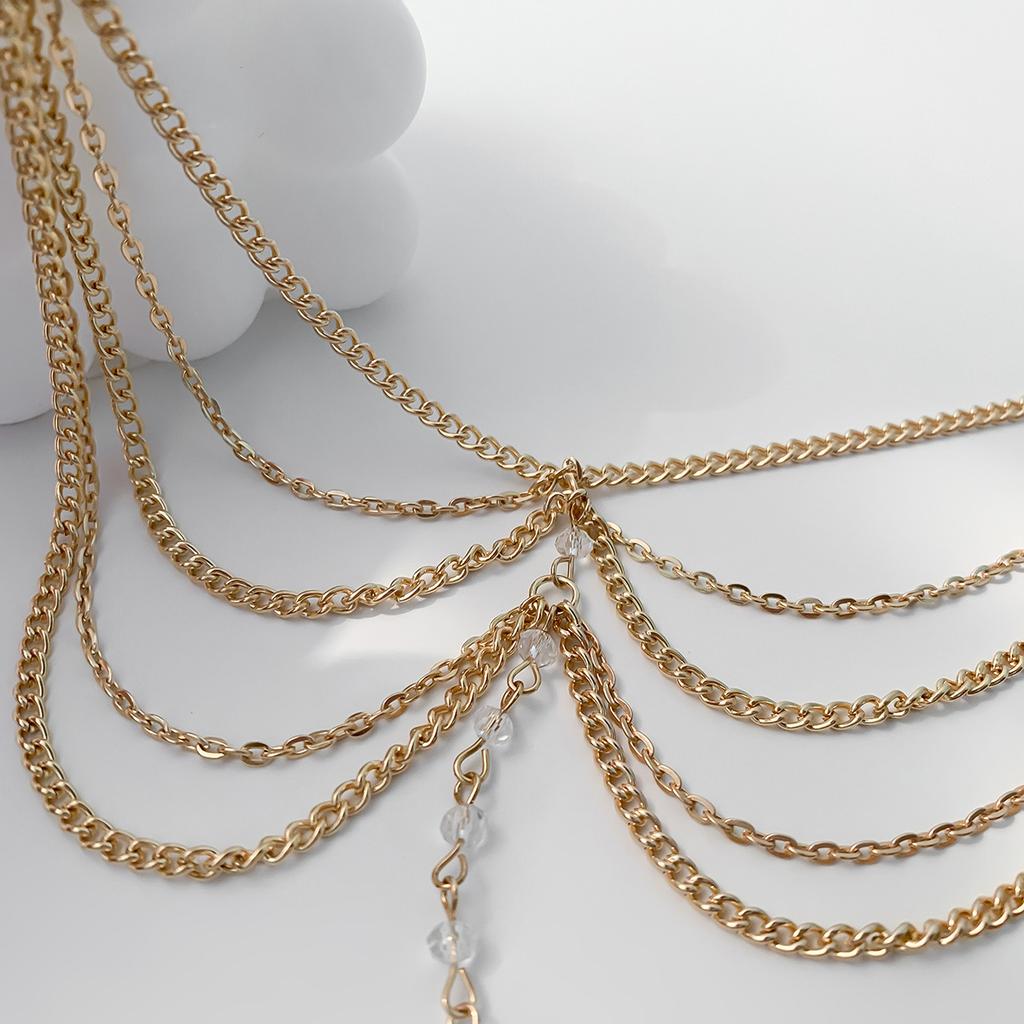 Beach Imitation Crystal Multi-Layer Fringed Chain Foot Decoration, Ethnic Style Bride Anklet With Fingers