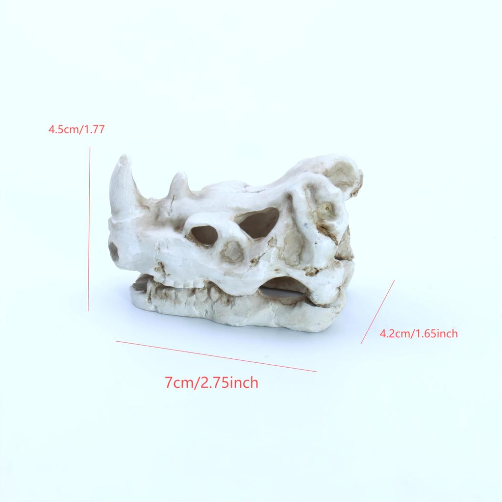 Mini Realistic Rhinoceros Skull Resin Decoration, Fish Tank Landscape Decoration, Skeleton Decoration for Aquariums.