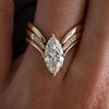 New Fashion Teardrop-shaped Inlaid Zirconia Ring 3 Pieces / Set of Women's Exquisite Sparkling Wedding Party Jewelry Gifts