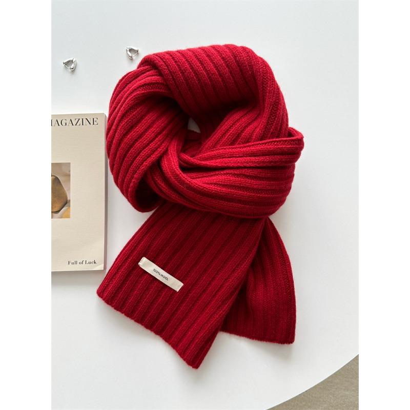 Autumn and Winter Thickened Korean Style Versatile Couple Style Knitted Warm Solid Color Cloth Label Woolen Scarf