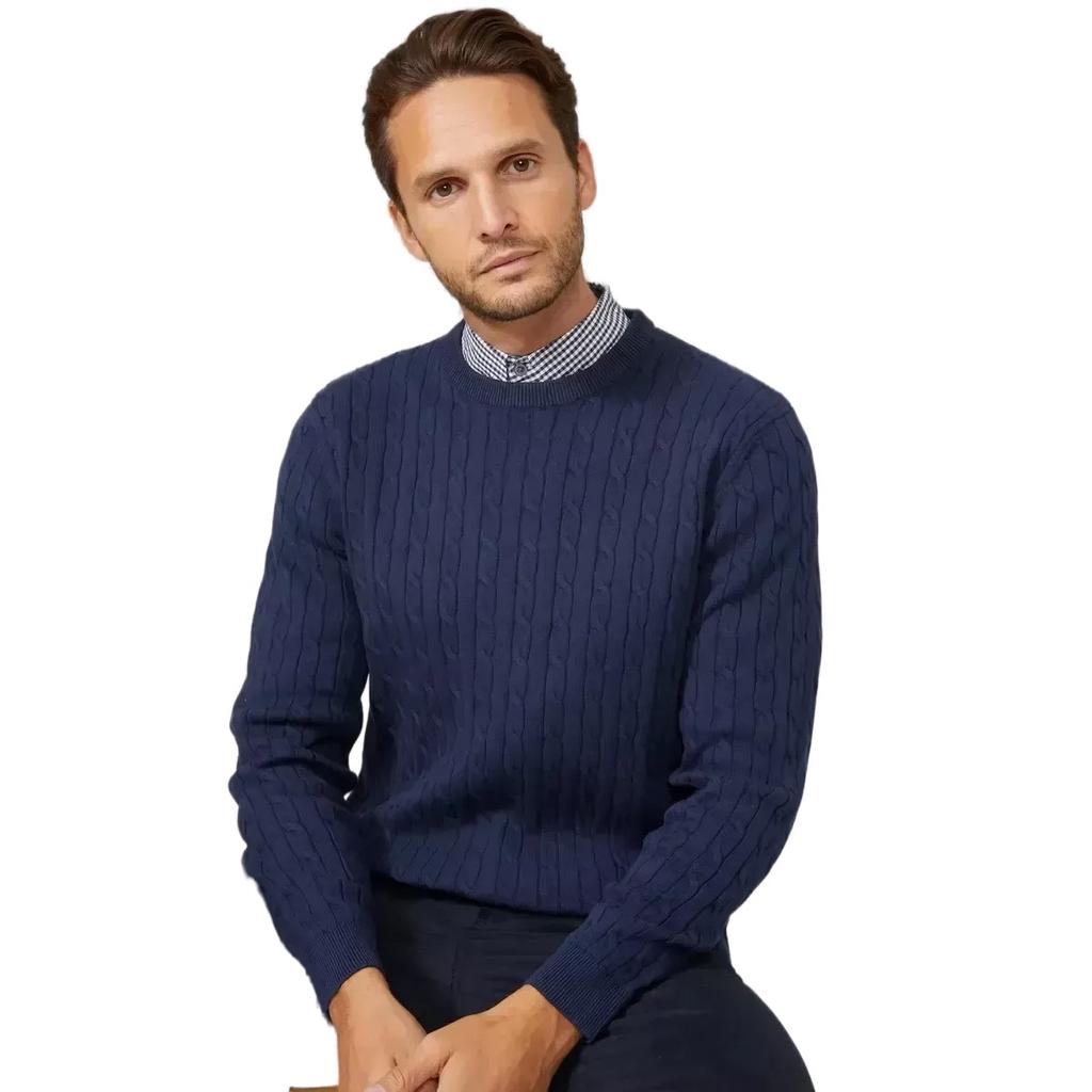 Maine Mens Cable Cotton Crew Neck Sweatshirt