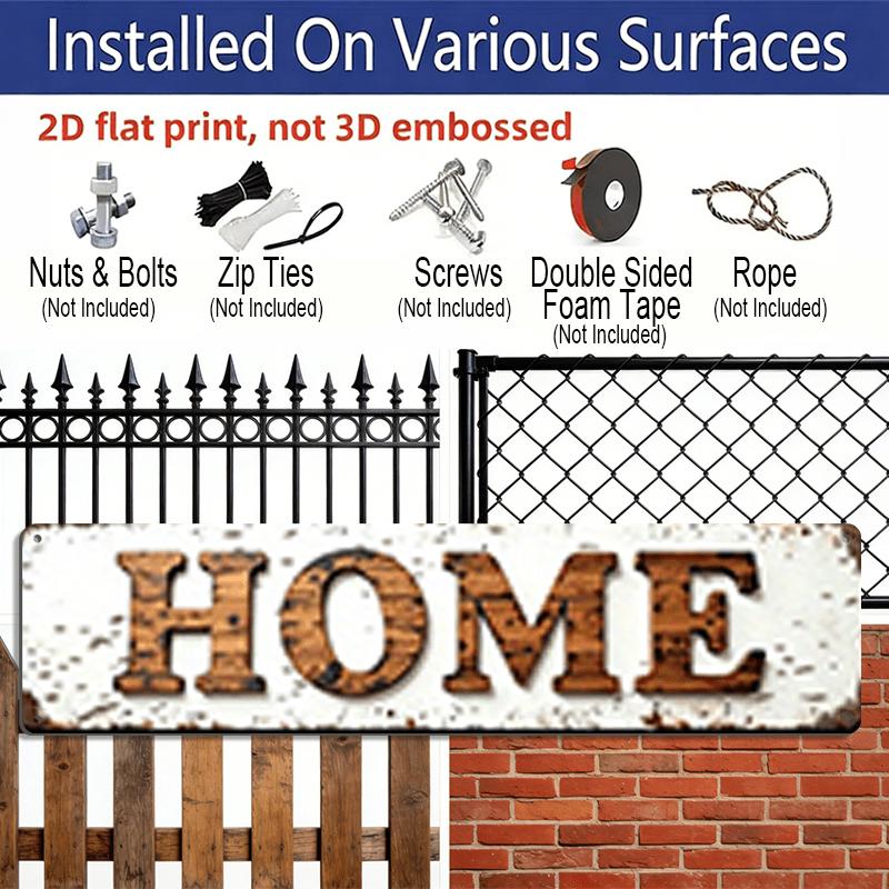 1pc 15.7×3.94inch Metal Sign Rustic "HOME" Metal Sign - Vintage Farmhouse Decor for Kitchen, Living Room or Entryway - Distressed White and Brown