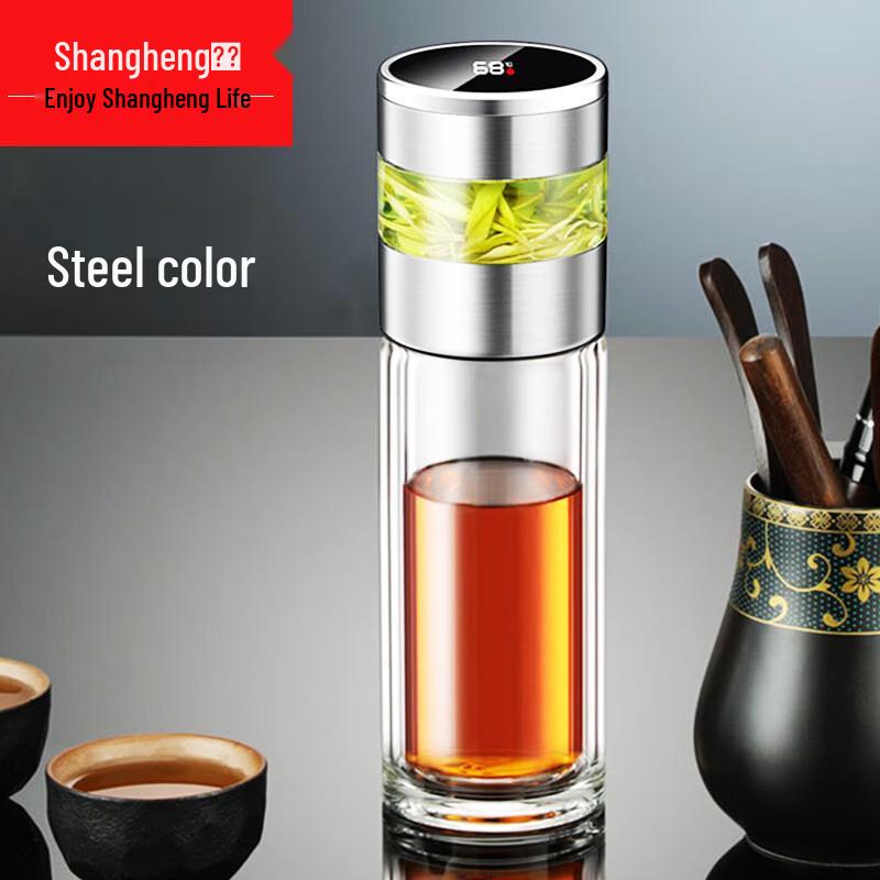 Shangheng Smart Temperature Display Double-Wall Glass Tea Infuser Bottle