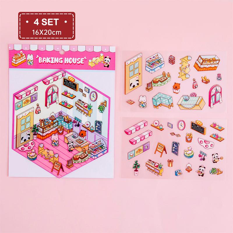 4Set Desene Animate Kawaii Miniatură Scenă Vizuală Autocolante Stivuibile Miniatură 3D Peisaj Scenă Autocolante Cont de Mână Autocolante