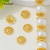 14/18K Gold Plated Brass Hollow Round Bead Caps,Flower Bead Caps For Bracelet Necklace Making Accessories,DIY Jewelry Materials