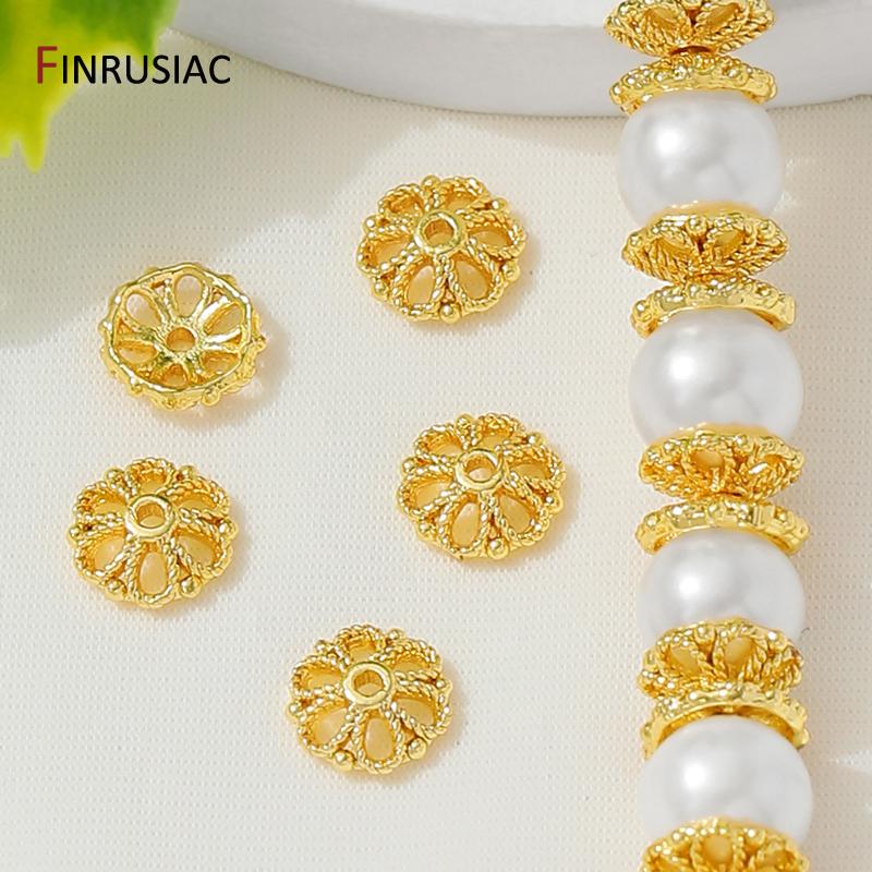 14/18K Gold Plated Brass Hollow Round Bead Caps,Flower Bead Caps For Bracelet Necklace Making Accessories,DIY Jewelry Materials