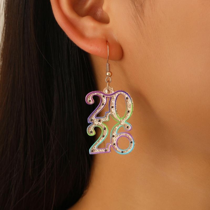 Delicate 2026 Theme Earrings Acrylic Fashion Accessories Party Wedding Earrings Suitable for Casual or Formal Occasions