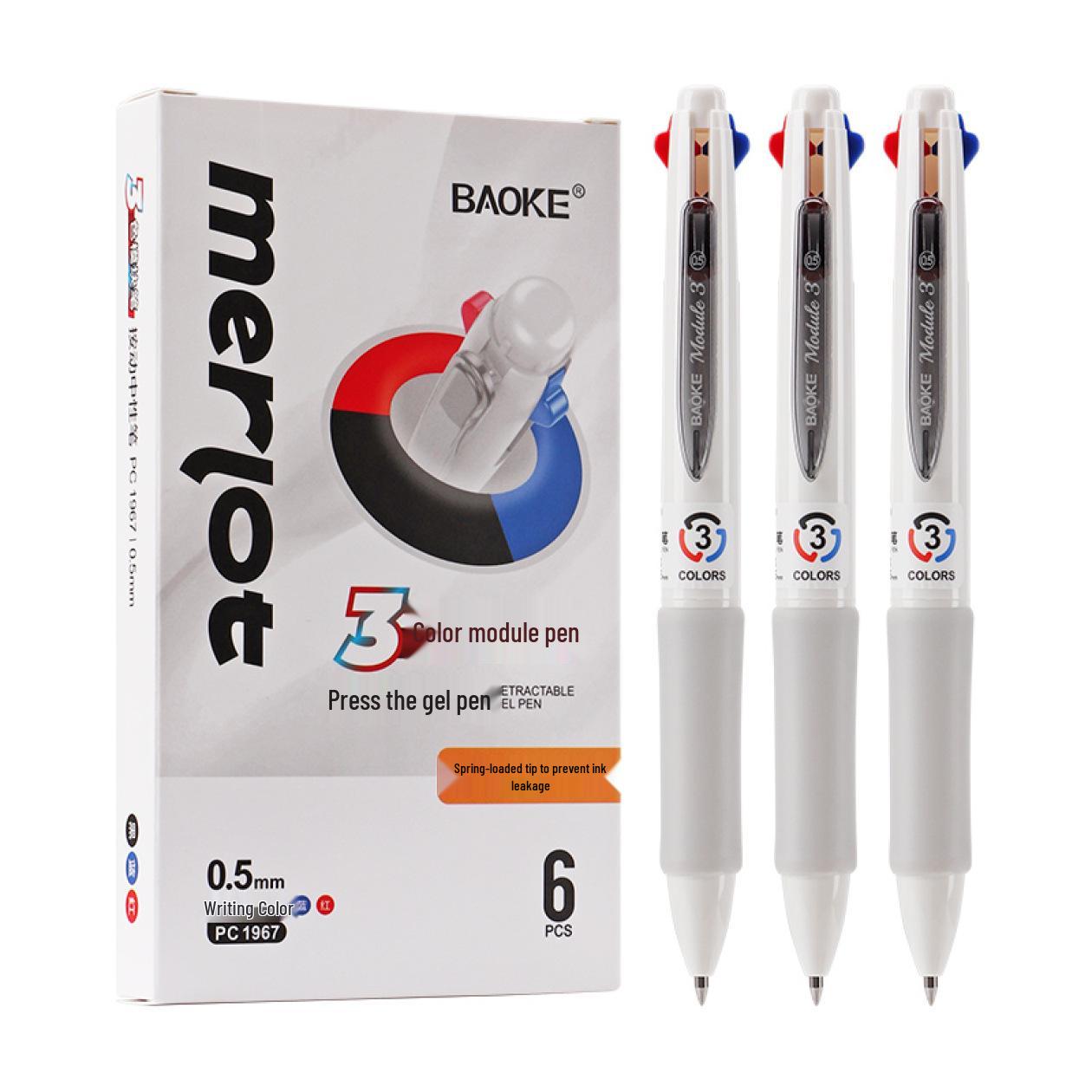 BaoKe PC1967 Tri-Color Gel Pen for Students - Multi-Function Highlighter and Planner Pen 0.5mm