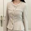 New Arrivals Open Run Women Tweed Color Block Button Shirring Jacket