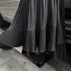 Autumn/Winter 2025 Women's High-Waisted Black Fishtail Pleated Mid-Length Skirt with Irregular Hem