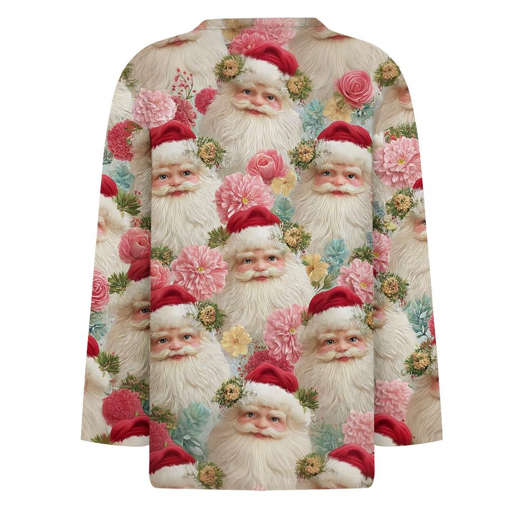 Women's Fashion Casual Three-quarter Sleeve Christmas Printed  Neck Top