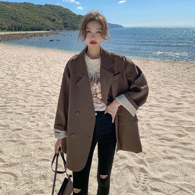 Comfortable and Loose Khaki Plus Size Suit Jacket for Women