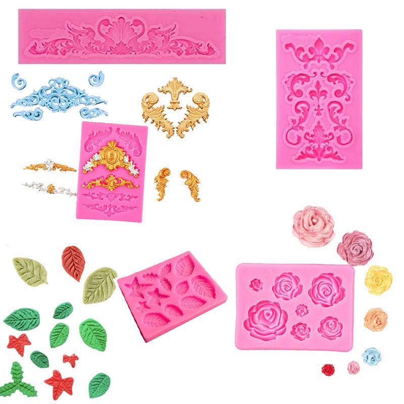 Silicone Fondant Mold Set for Cake Decorating Flower Leaf Lace Pattern and 3D Embossed Designs Baking Tools for Candy Pastry
