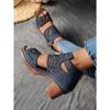 Summer Cut-out Heeled Sandals Women's 2025 New Thick-heeled Plus-size Buckle Roman Sandals