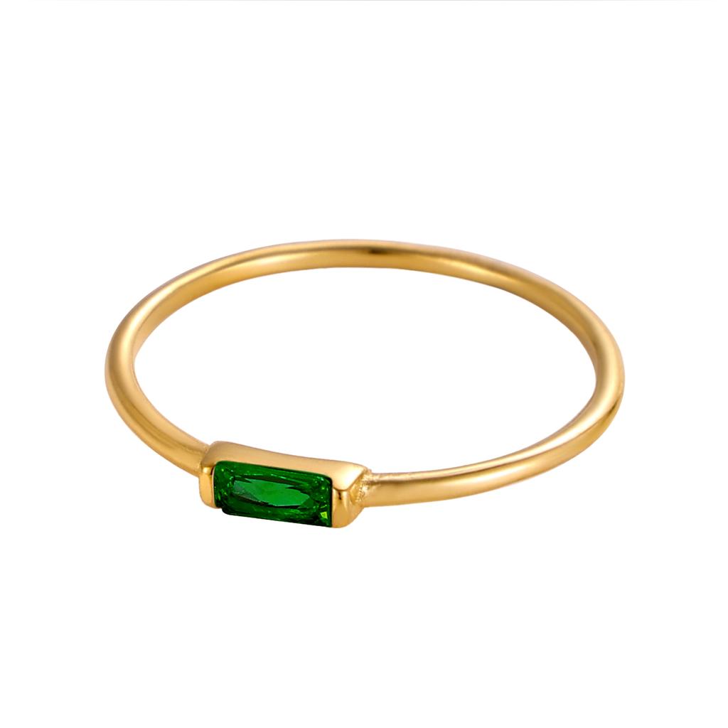 CARLIDANA Mimalist 18K Gold Plated Square Simple Colorful Zircon Stainless Steel 12 Months Birthstone Stackable Ring for Women