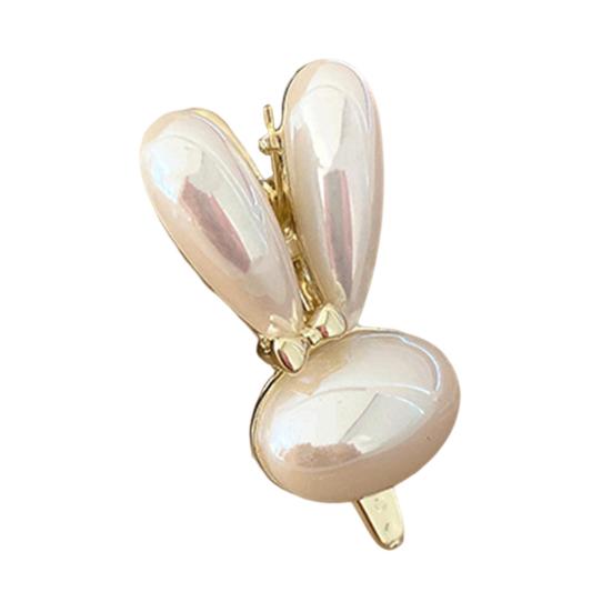 

Girl Hairpin Gold-Plated Base Faux Pearl Rabbit Design Stable Grip Hair Clip Side Bang Hair Pin Hair Accessory белый
