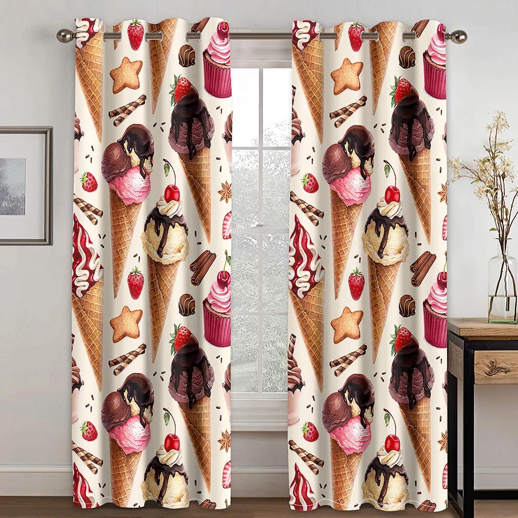 Módní Dezert Zmrzlina Lízátko Donut Vysoký stínící závěs pro dívky Ložnice Obývací pokoj Hotelové studio Okno 2Panel Sluneční clona