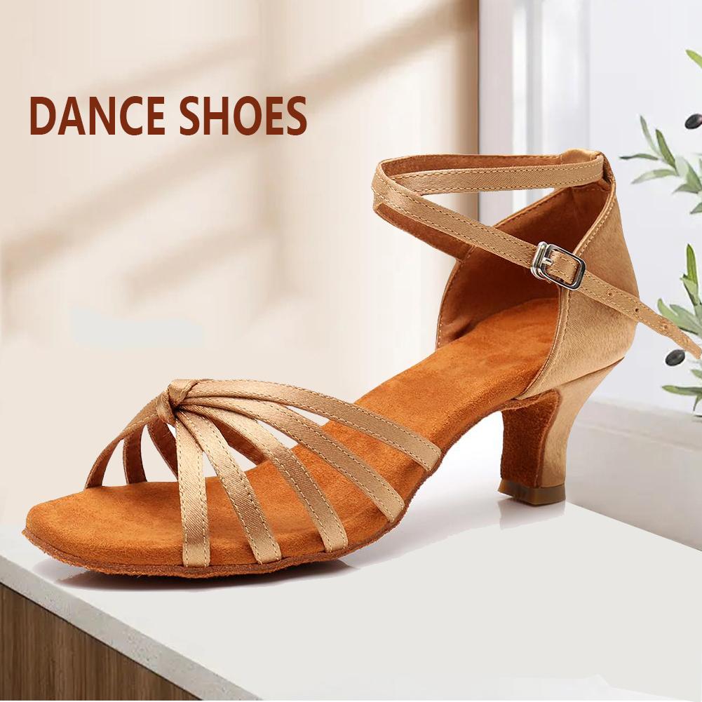 Women Girls Latin Dance Shoes Soft Soled Ladies Salsa Tango Ballroom Dancing Shoes Middle Heel 5CM Indoor