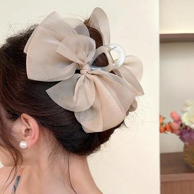 Sieťovaná spona s mašľou do vlasov pre ženy, na cop, vrkoč, elegantná dievčenská spona, doplnky do vlasov, darček, žraločia spona, pokrývka hlavy