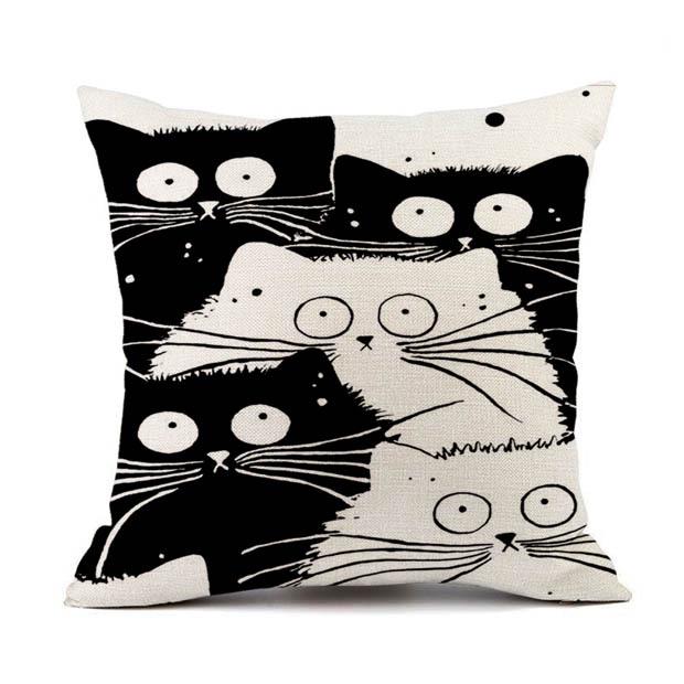 European Linen Cat Print Sofa Pillow Cover