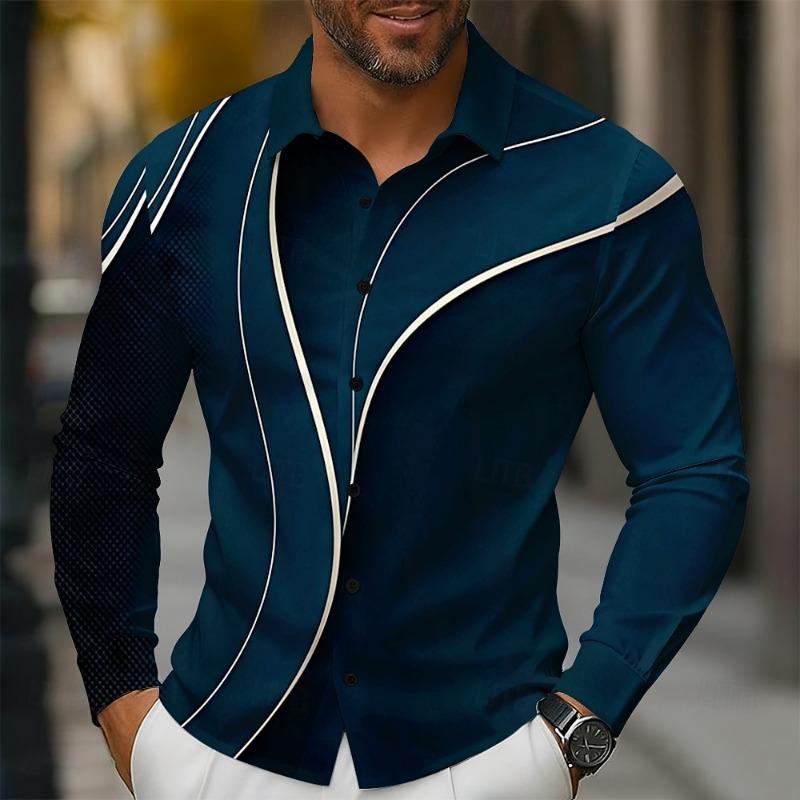 Men's Geometric Gradient Line Waves Shirt Button Up Shirt Long Sleeve Fashion Casual Outdoor Spring Fall 3D Print Collared Shirt