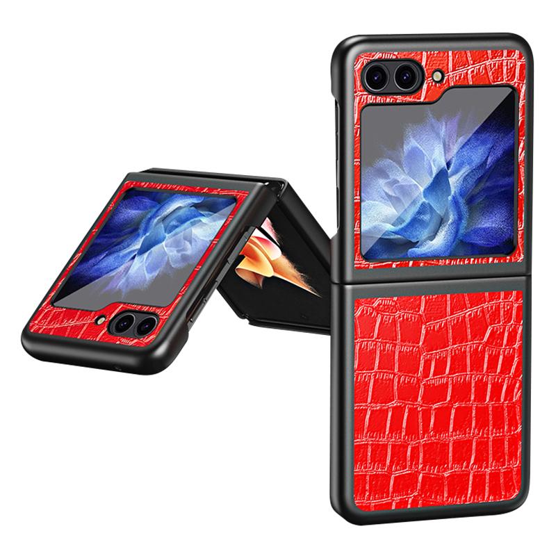 

Crocodile Texture Phone Case for Samsung Galaxy Z Flip5 5G PU Leather Hard PC Phone Shell Red