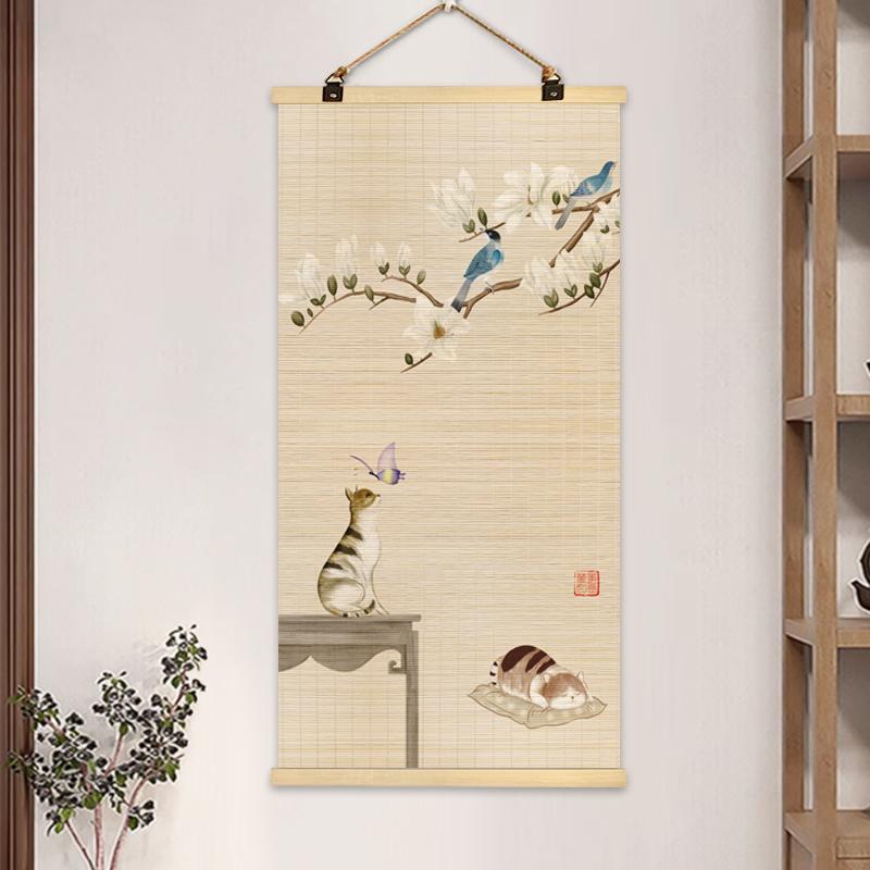 Chinese Bamboo Curtain Hanging Painting Bamboo Scroll Decorative Painting Hanging Paintings on The Entrance Wall Home Decoration