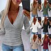 Autumn New Style Pit Button Knitted Pullover V-neck Slim Long-sleeved T-shirt for Women