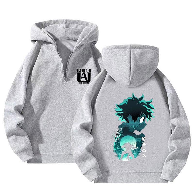Anime My Hero Academia Harajuku Midoriya Izuku Manga Bluzy z kapturem zapinane na ćwierć zamek Kreskówkowe męskie bluzy pulowerowe na wiosnę i jesień