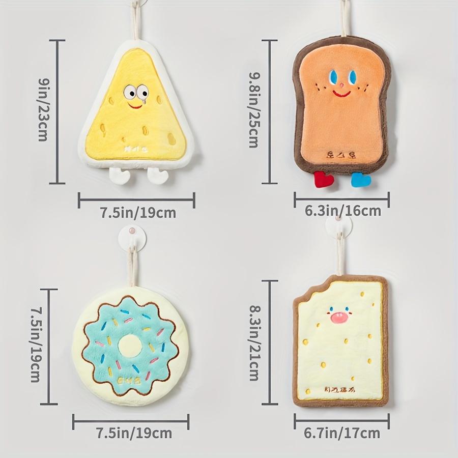 4Pack 3Layer Thick Coral Fleece Hand Towels Super Absorbent Quick Drying Bath Kitchen Towels with Cute Food Shaped Cartoon Bread,Donut,Pizza,Pie