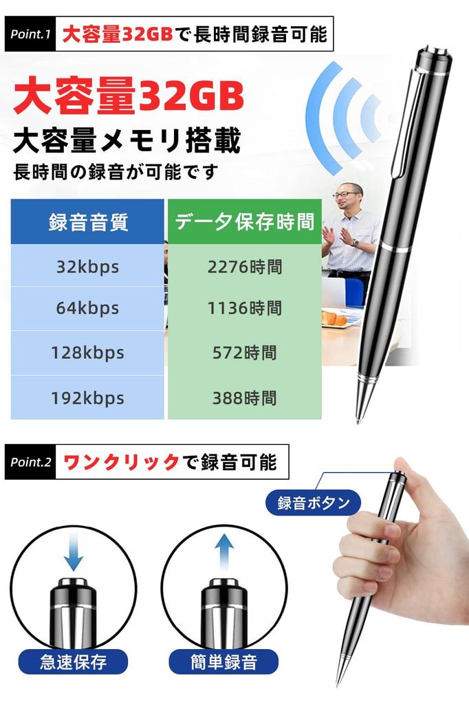 32GB Voice Large 25 Hours of Continuous Voice Noise Omnidirectional OTG MP3 High Easy to 6 for Language and Includes Japanese Instruction Recorder,