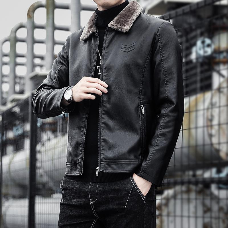Pelzintegrierte Herrenjacke Herbst und Winter Neu Trendy Koreanischer Stil Hübsch Plus Samt Verdickt Lederjacke