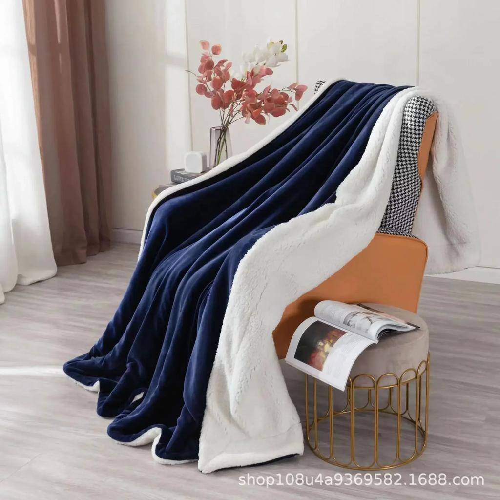 Modern And Simple Plain Flannel All Seasons AB Version Wrapped Thicken Blanket Lamb Wool Falein Office Nap Blanket Warm Blanket