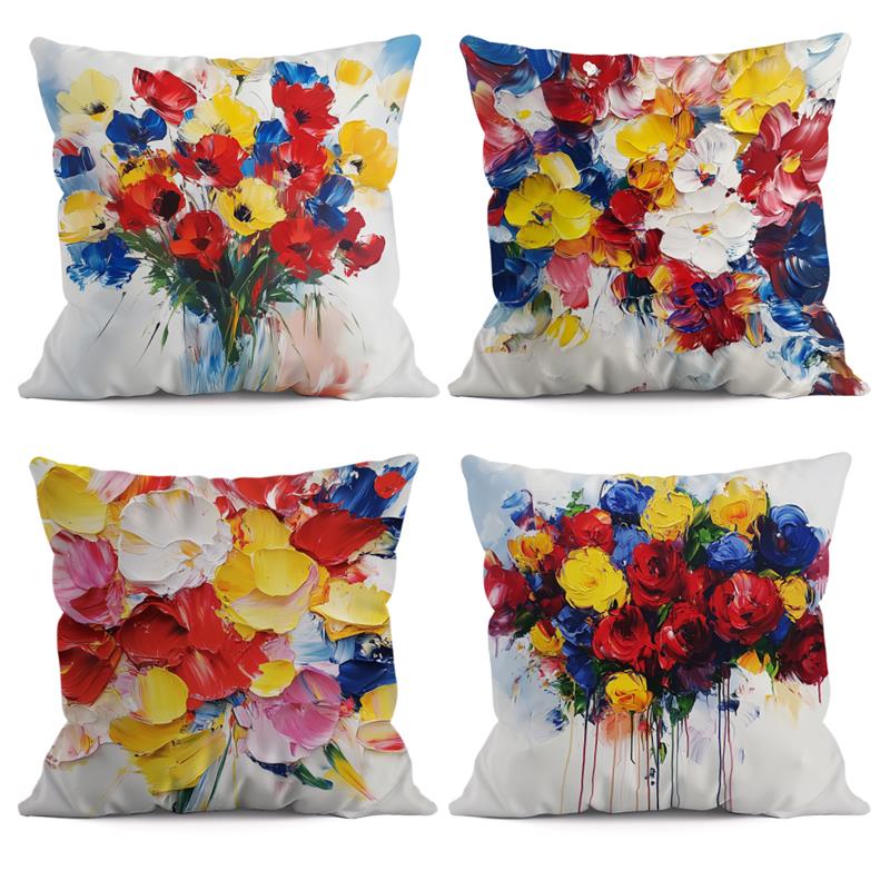 1 Pc Oil Painting Flower Pillow Cover For Home Living Room Bedroom Sofa Office Decorative Pillowcase Soft Throw Pillows 45*45 Cm