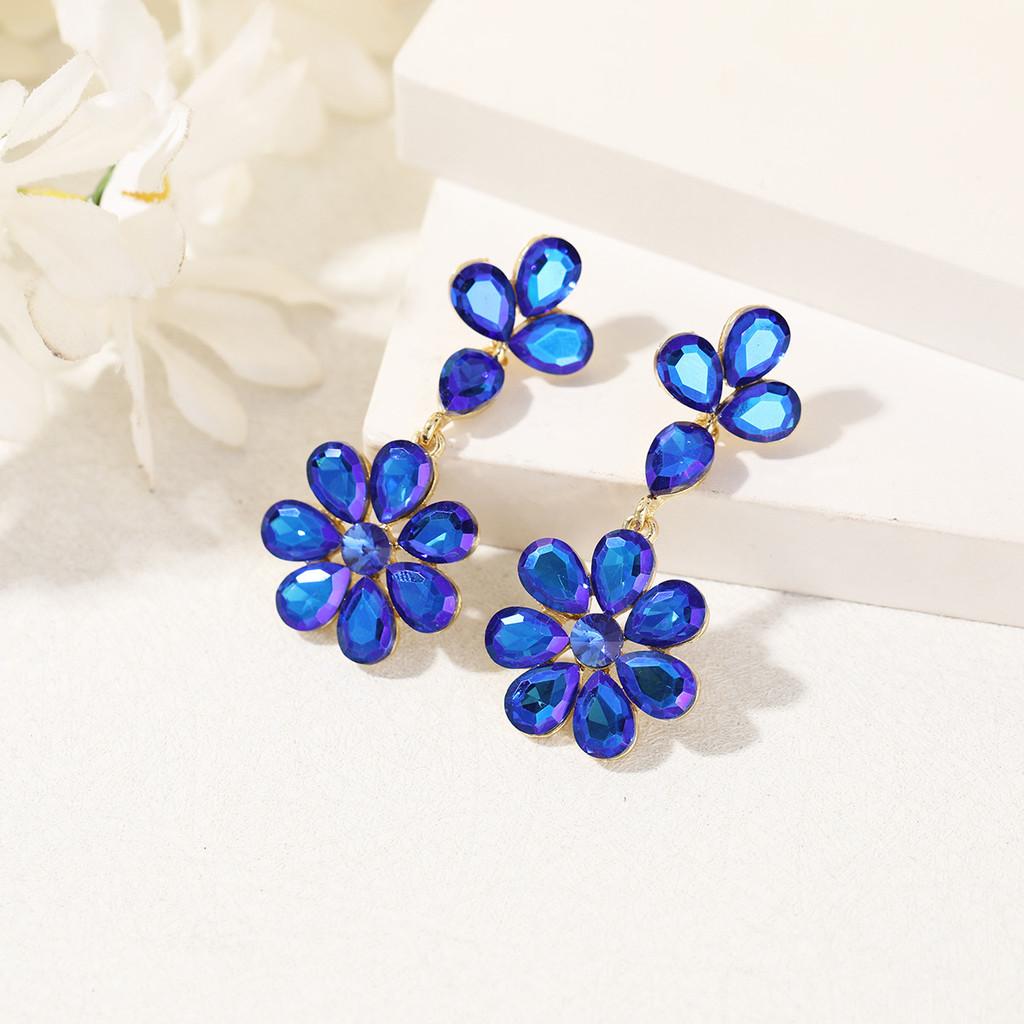 Water Crystal Peach Blossom Earrings For Women Party Evening Wear Fashion Jewelry