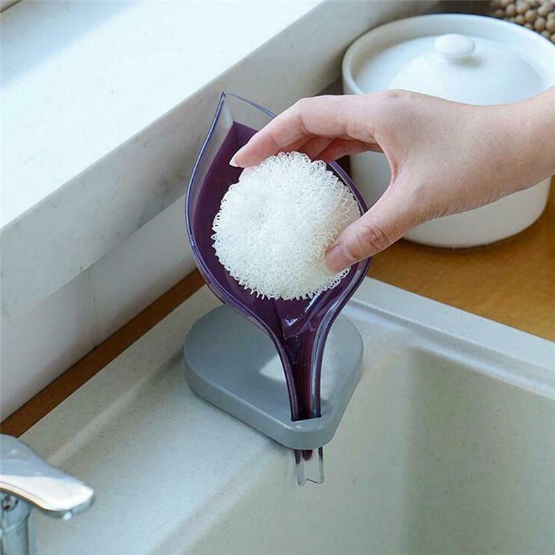 Leaf Shape Soap Box Drain Soap Holder Bathroom Shower Soap Holder Suction Cup Soap Container Plastic Sponge Storage Tray