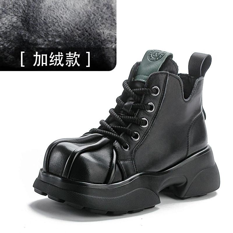 Fashion GKTINOO Retro Thick Heeled Thick Soled Short Boots 2025 Winter New Genuine Leather Round Toe Comfortable Women Platform Shoes