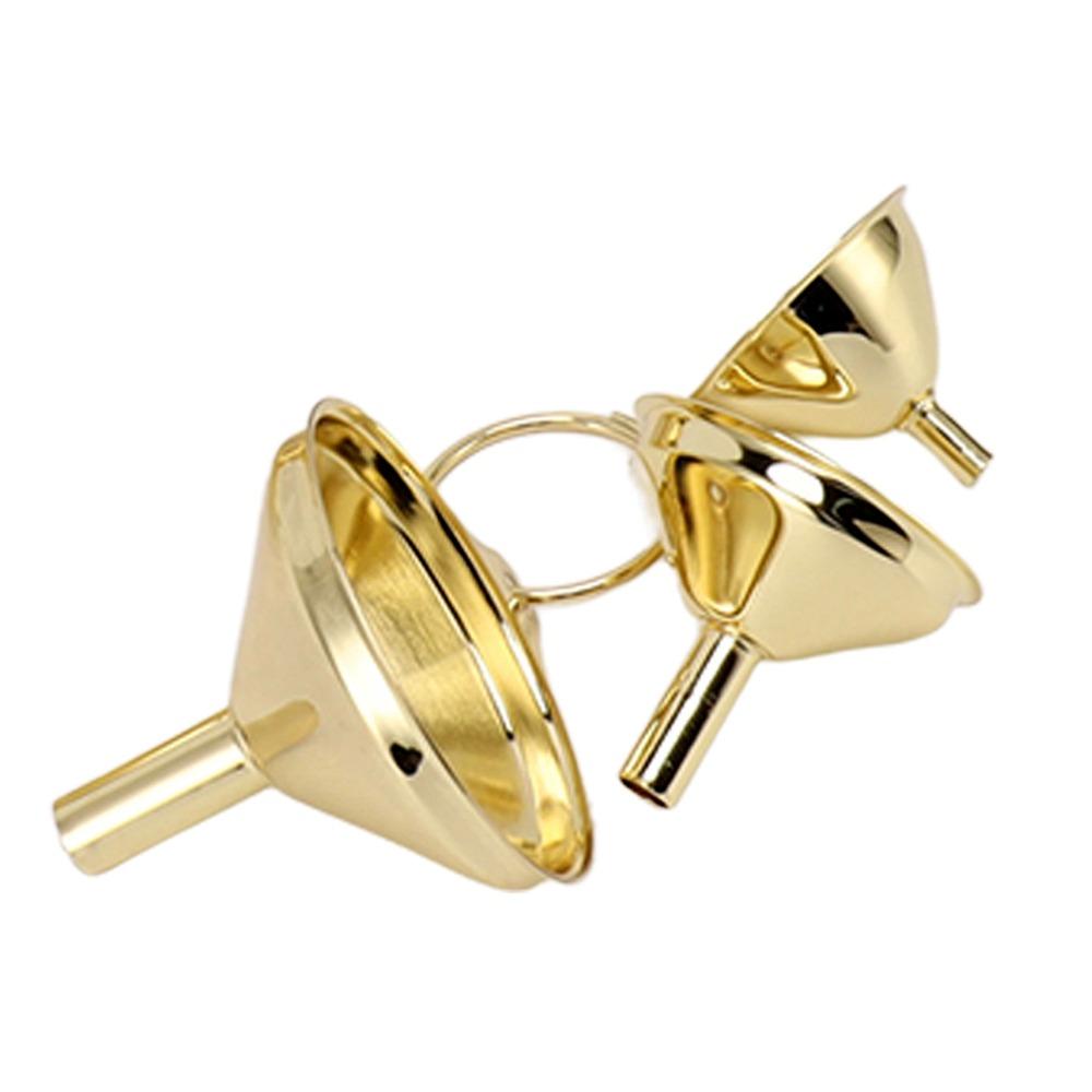 3 Pieces Gold Kitchen Funnel Set Small Food Grade Stainless Steel Funnel Narrow Valve Rod Metal Mini Hopper Cooking Oil