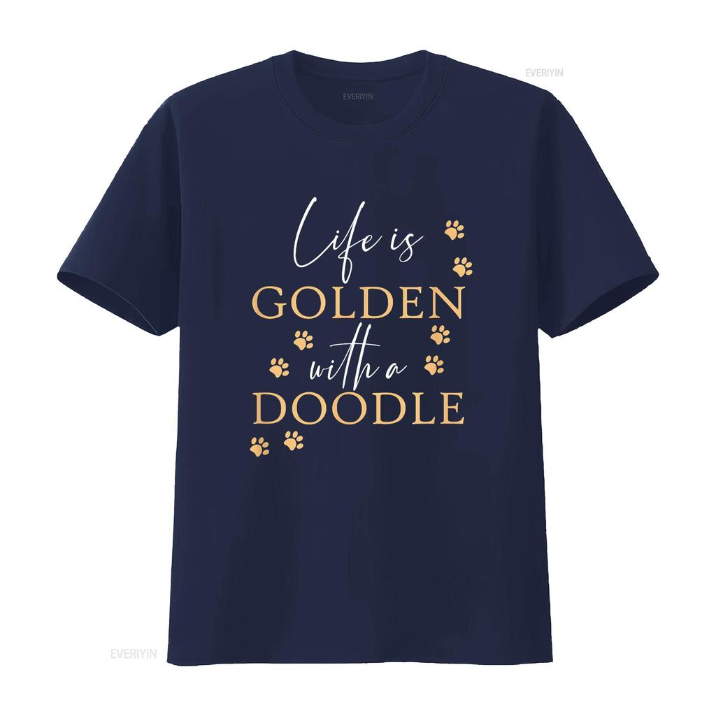 Life Is Golden With A Doodle Cute Goldendoodle Dog Lover T Shirt vintage Washed Comfortable Casual Stretched