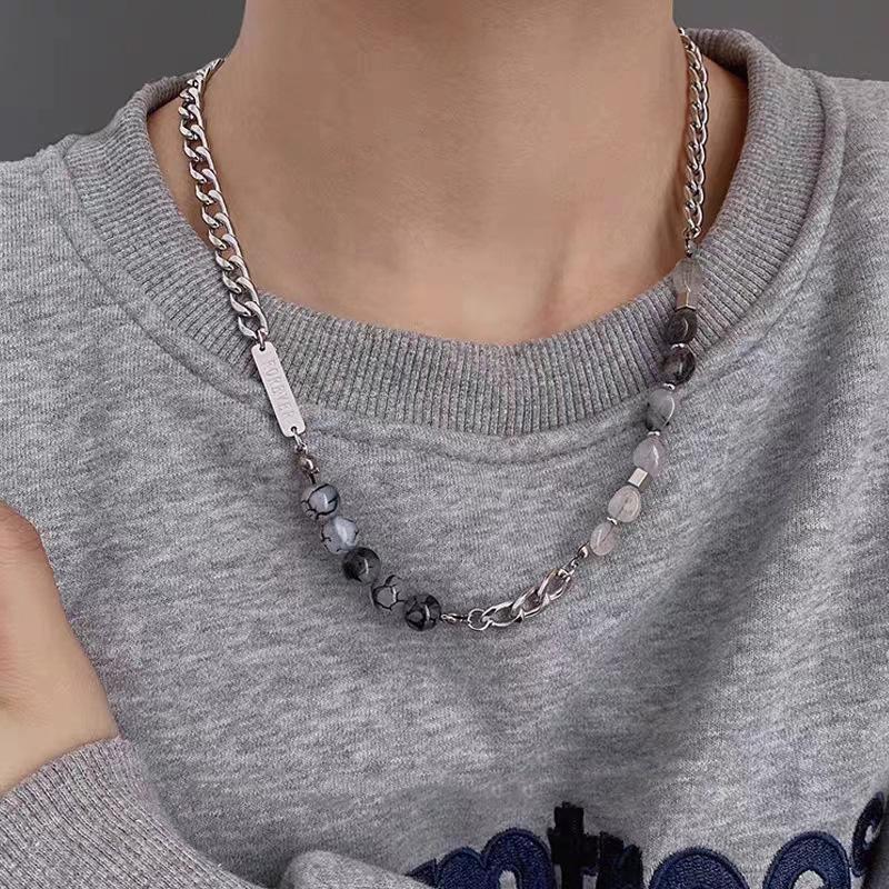 Stainless Steel Gray Color Glass Beaded Choker Necklaces for Women Men Personality Hiphop Necklaces All Saints' Day Jewelry Gift
