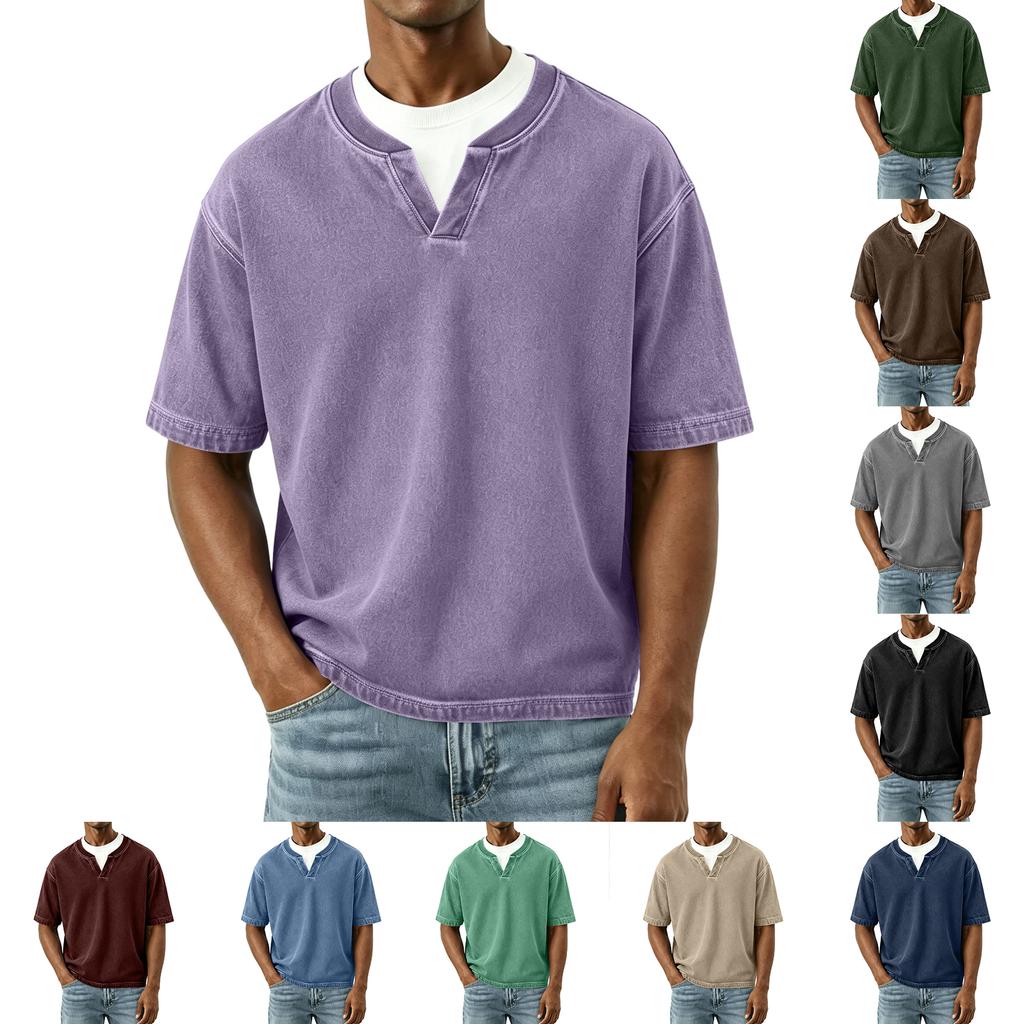 Men's Casual Short Sleeve Shirt Crew Neck Relaxed Fit Vintage Style Comfortable Cotton Blend Top