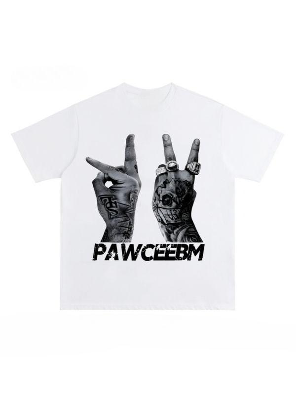 

Creative Gesture Printed Pure Cotton T-shirt Men and Women with The Same Round Neck Cotton Short-sleeved T-shirt Funny Clothes S