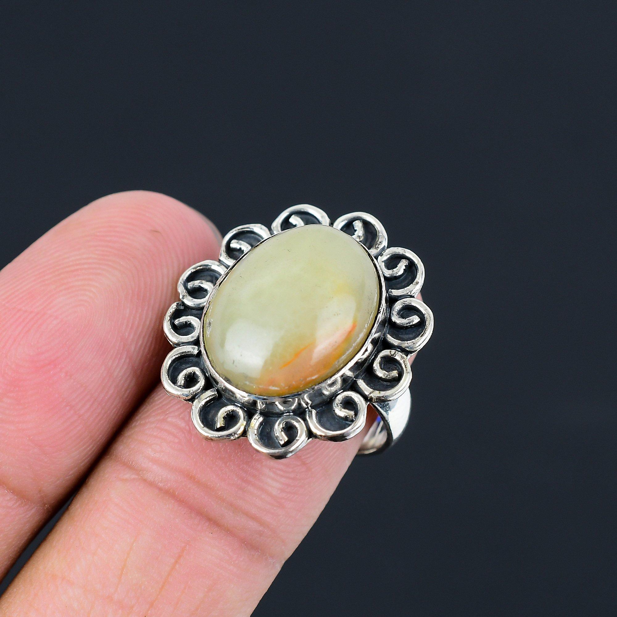 Natural Polychrome Jasper Gemstone Solitaire Ring Size 8 925 Silver For Girls 8