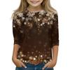 Christmas Day Print Tops For Youth Girls 5-16 Years Round Neck 3/4 Sleeves T-Shirts Trendy Tops Outfit Tees