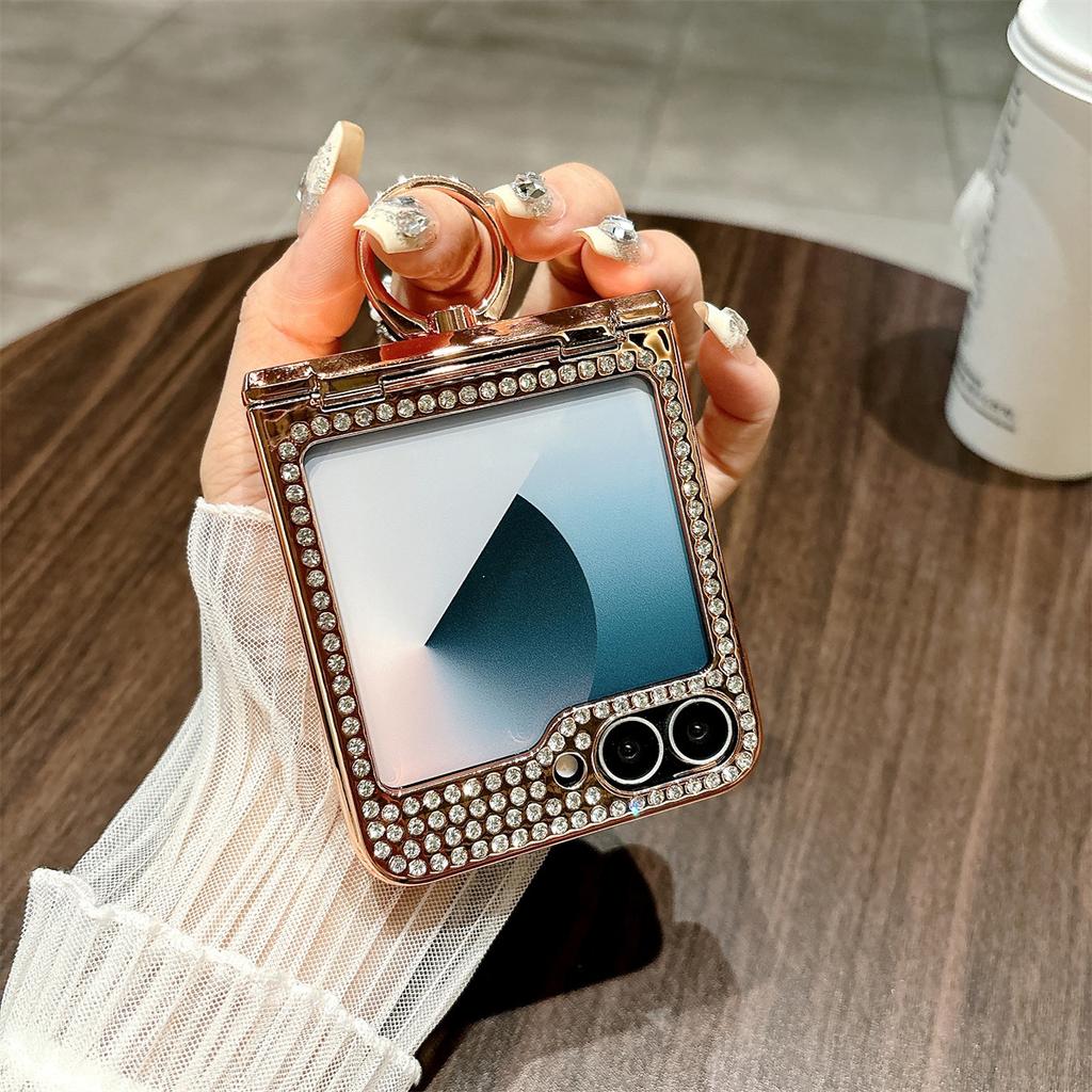 Pro Samsung Galaxy Z Flip7 FE 5G/Z Flip6 5G Pouzdro Leopardí Vzor Držák Prstenu Kamínkový Tvrdý PC Kryt na Telefon