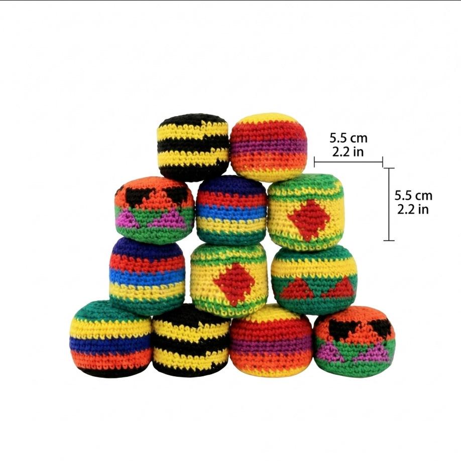 3/6er Pack Handgehäkelte Footbags, Strapazierfähige Gestrickte Kickbeutel, Weiche Gewebte Jonglierbälle für Koordinationstraining, Outdoor-Spiel, Partyspiele & Stressabbau