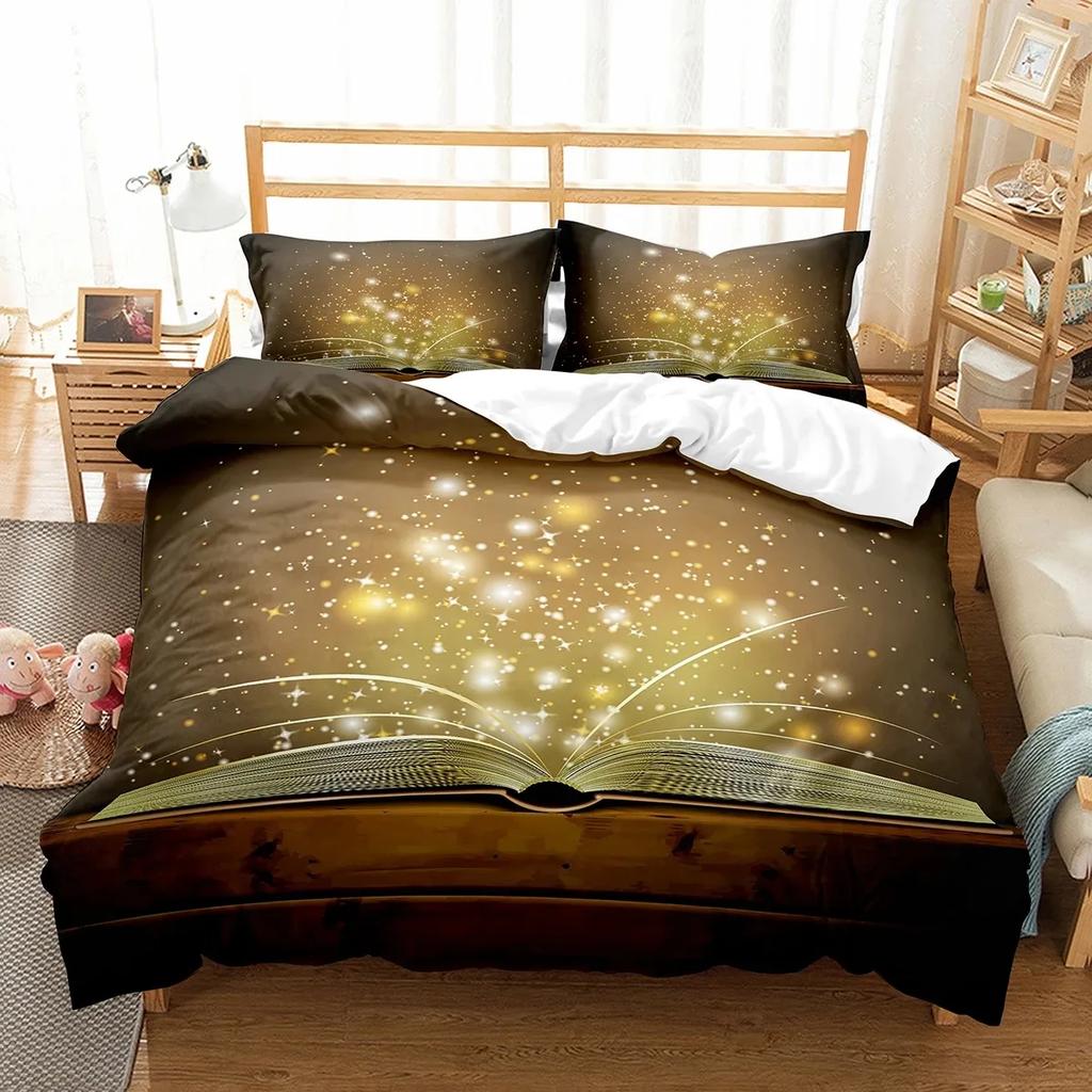 Magic Book Duvet Cover Set Purple Light Book Comforter Cover Lightweight Polyester Quilt Cover with Pillowcase for Boys Teens