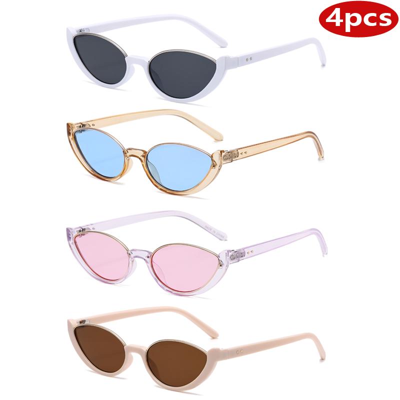 4pcs Pack Fashio Small Oval Sunglasses Women Cat Eye Half Frame Sun Glasses Outdoor Sports Luxury Brand UV400 Shades Eyewear