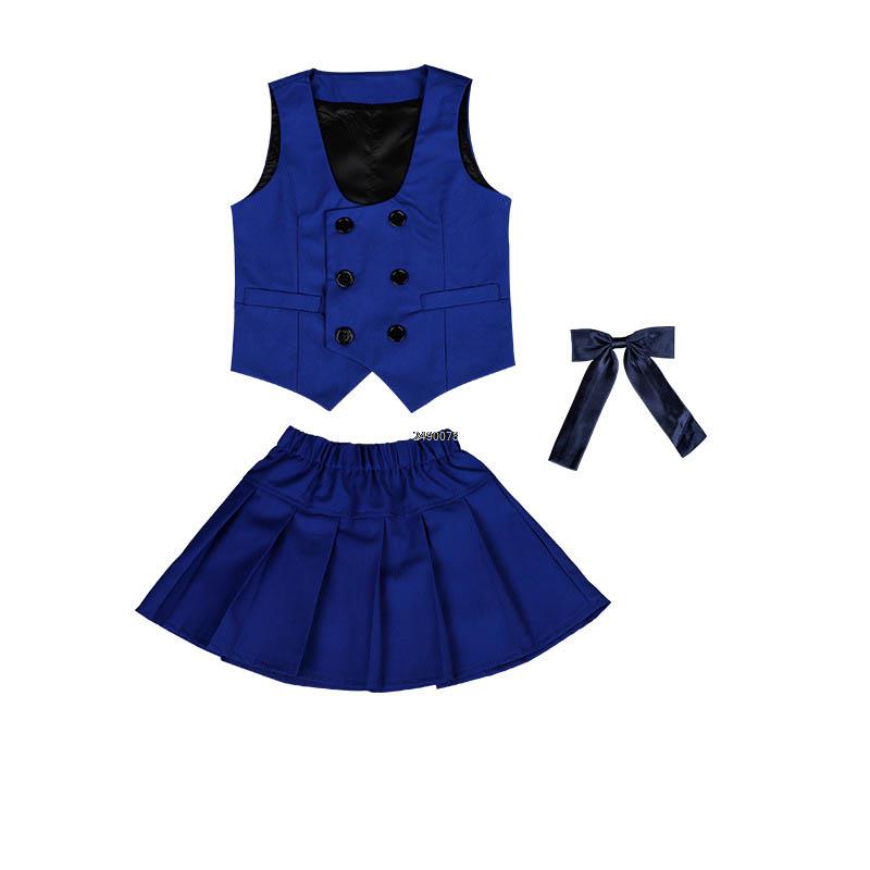 Boys Girls Summer Royal Blue Vest Shorts/Skirt Photograph Dress School Kids Uniforms Children's Day Performance Dance Costume