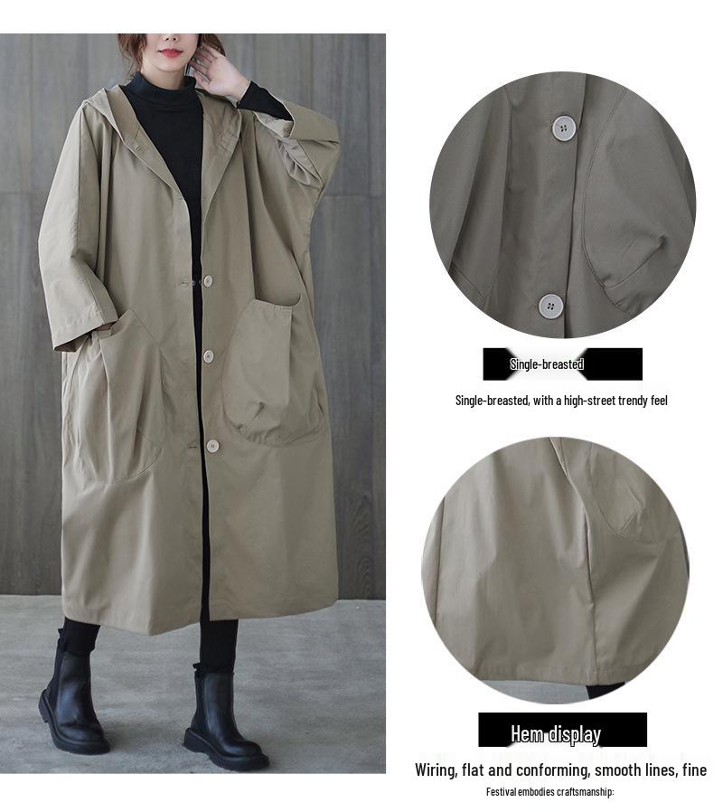 2338 Women's Plus Size Artistic Casual Trench Coat - 2026 Spring New Arrival, Mid-Length, Long-Sleeved Outerwear